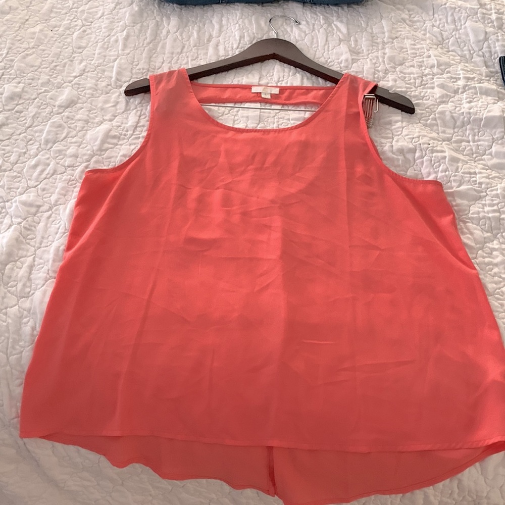 Coral sleeveless top- lightweight Summer sheer top size L